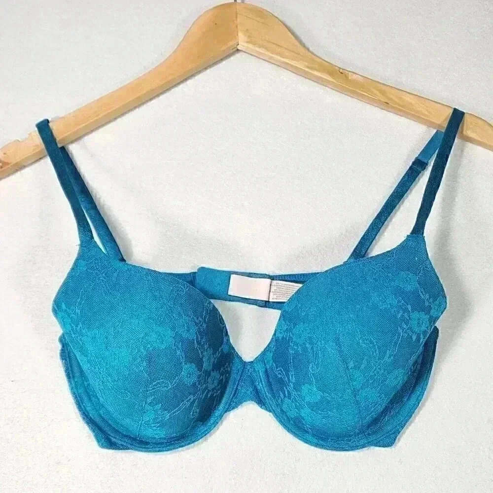 Victoria's Secret Women's Lined Perfect Bra 32D‎ Teal Lace Underwire ID#36010500